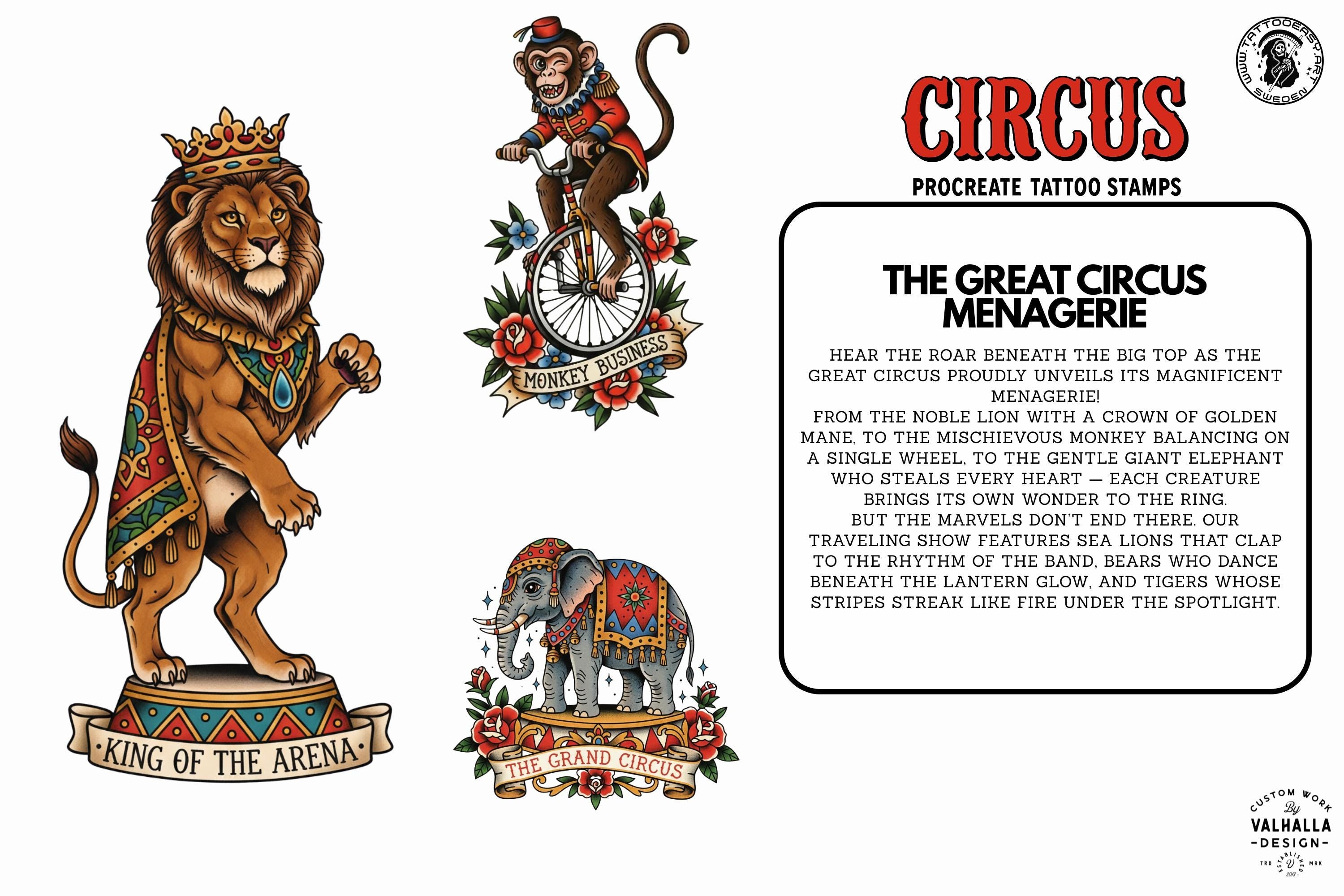 PDF, Circus Tattoo Stencils, Traditional Tattoo Art (Digital Download)