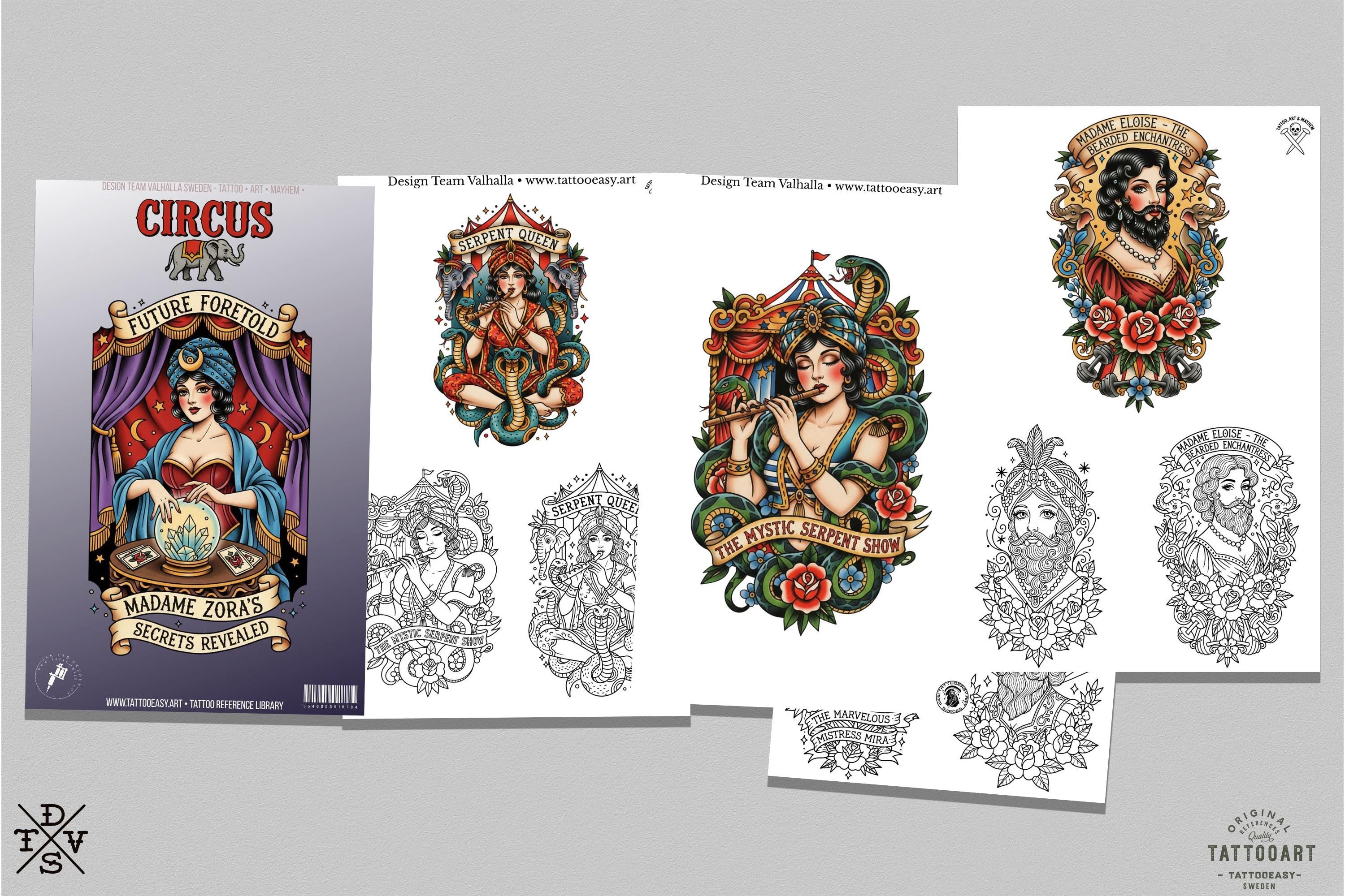 PDF, Circus Tattoo Stencils, Traditional Tattoo Art (Digital Download)