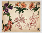 Neo-traditional flowers 1 - custom art, digital download Procreate/Photoshop/vector Stencils