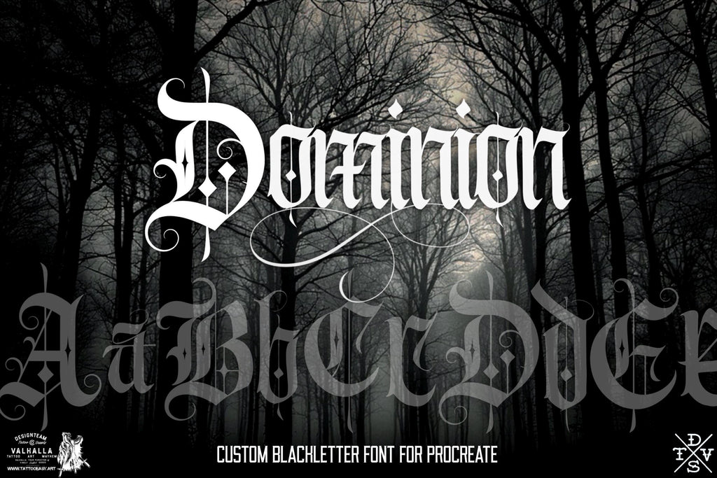 Blackletter Procreate Stamp Brushes | Gothic Tattoo Lettering Design Kit