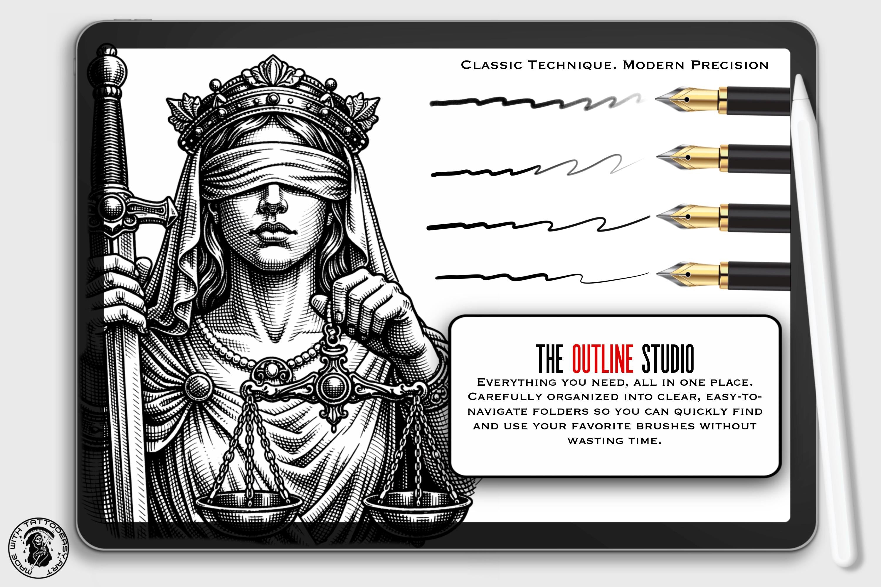 Procreate Brush Bundle: Outline Studio, Real Ink & Penmanship Brushes ( digital download )