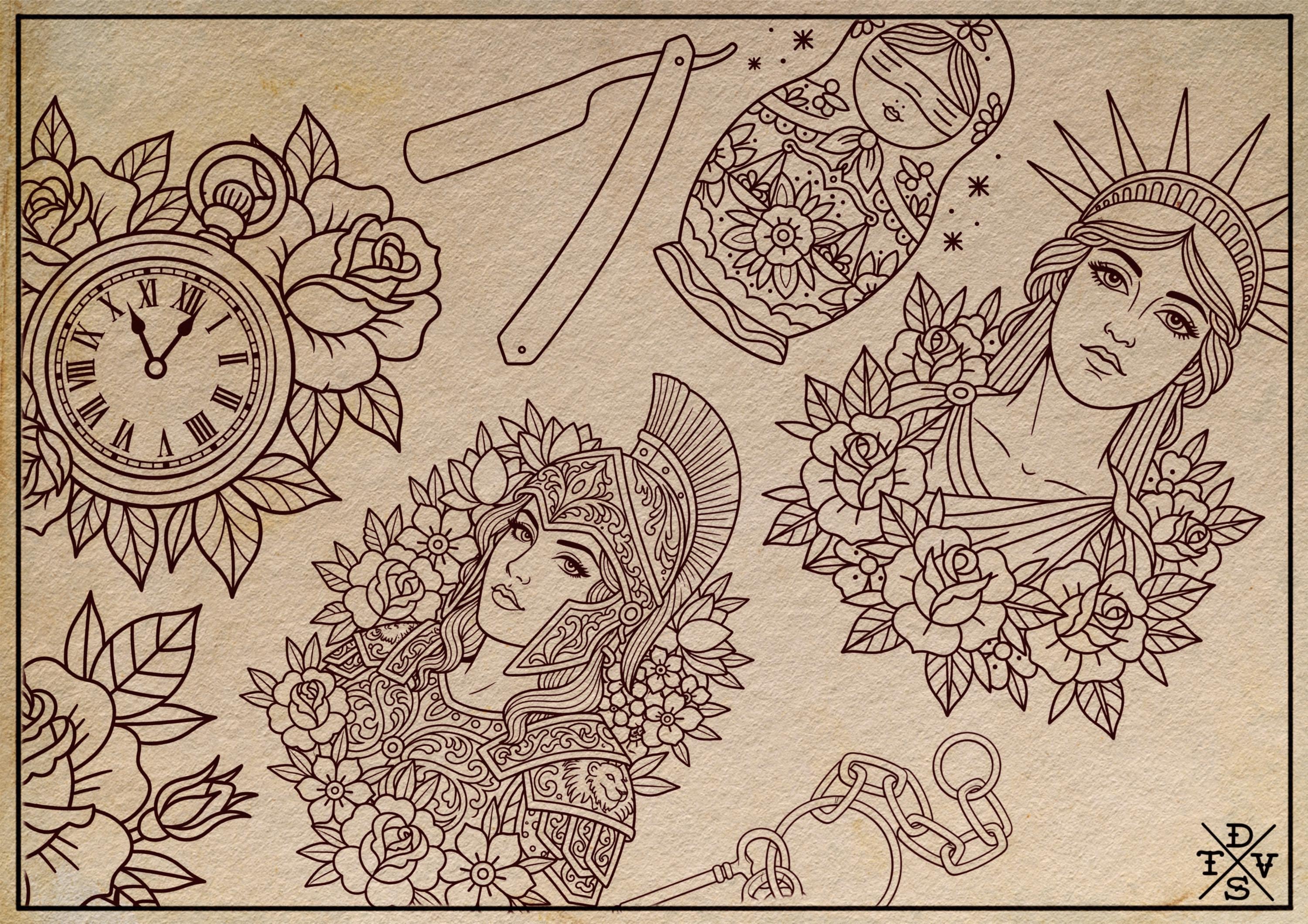 350+ Traditional Tattoo Ideas – Procreate Stamps | Old School