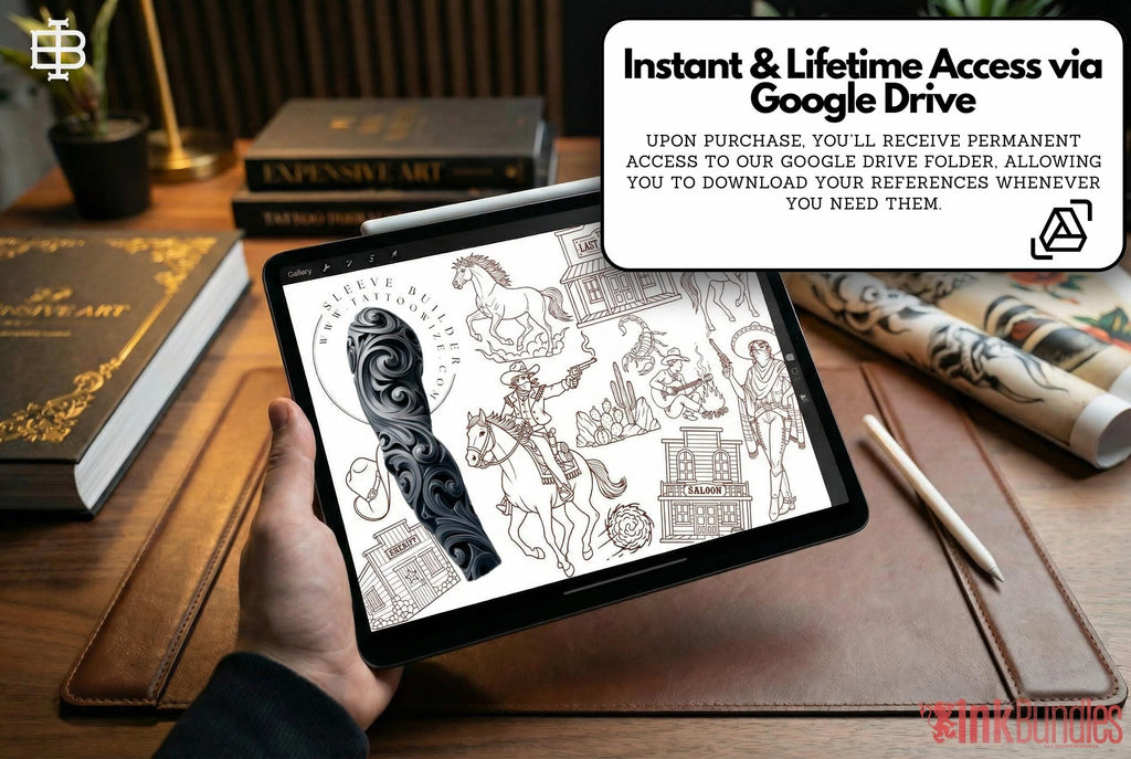 Traditional Wild Western Tattoo Design kit - Procreate & PNG | 200+ Classic Cowboy Tattoos