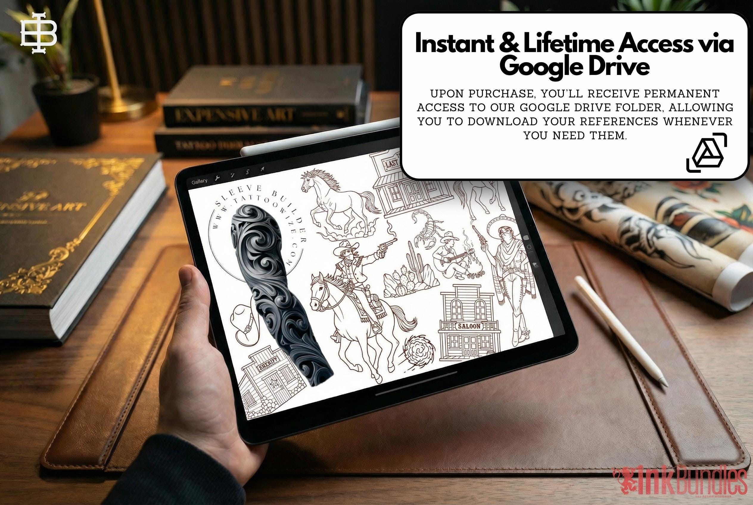 Traditional Wild Western Tattoo Design kit - Procreate & PNG | 200+ Classic Cowboy Tattoos