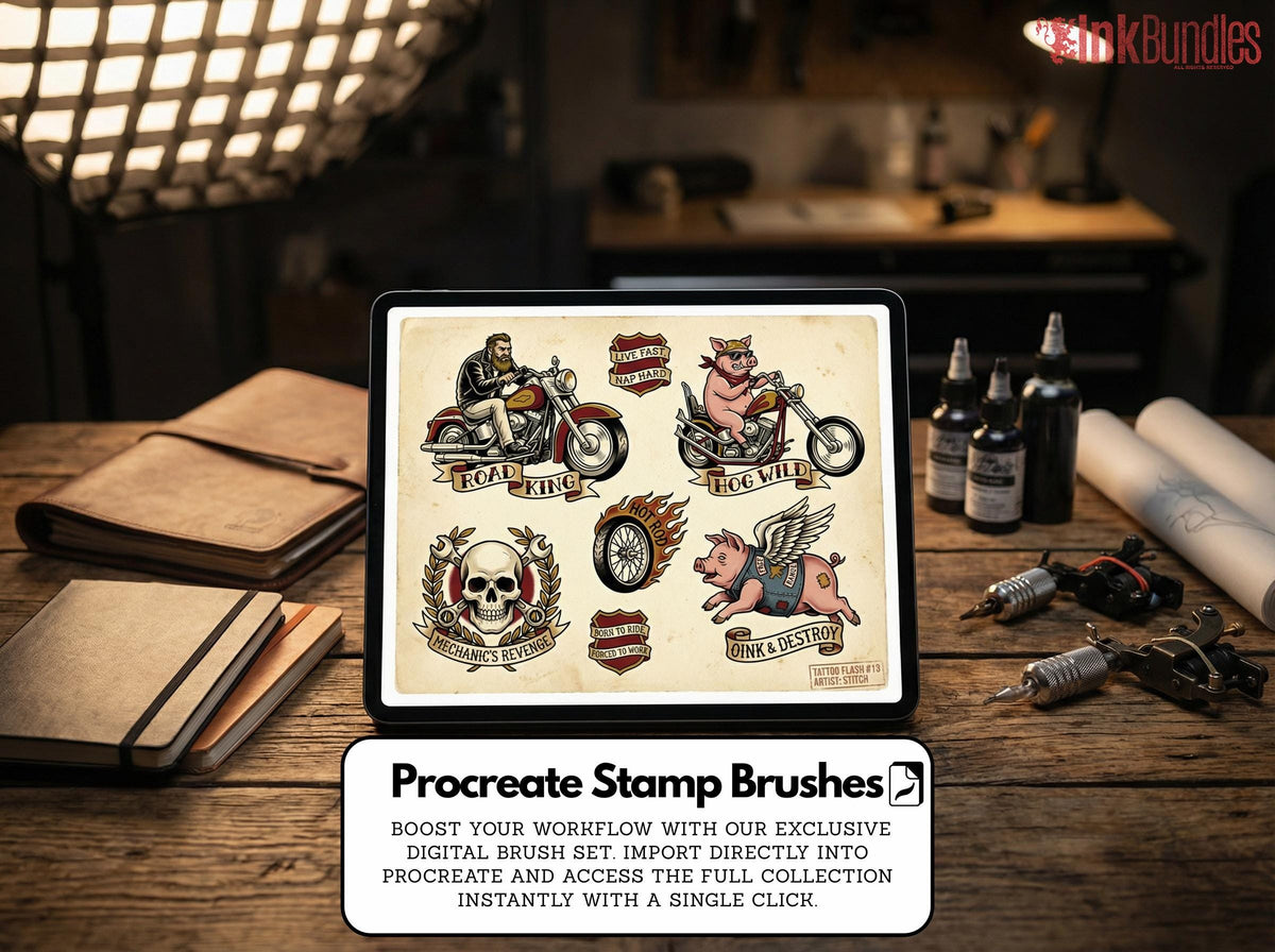 Traditional Biker Tattoo Stencils – Procreate Stamps