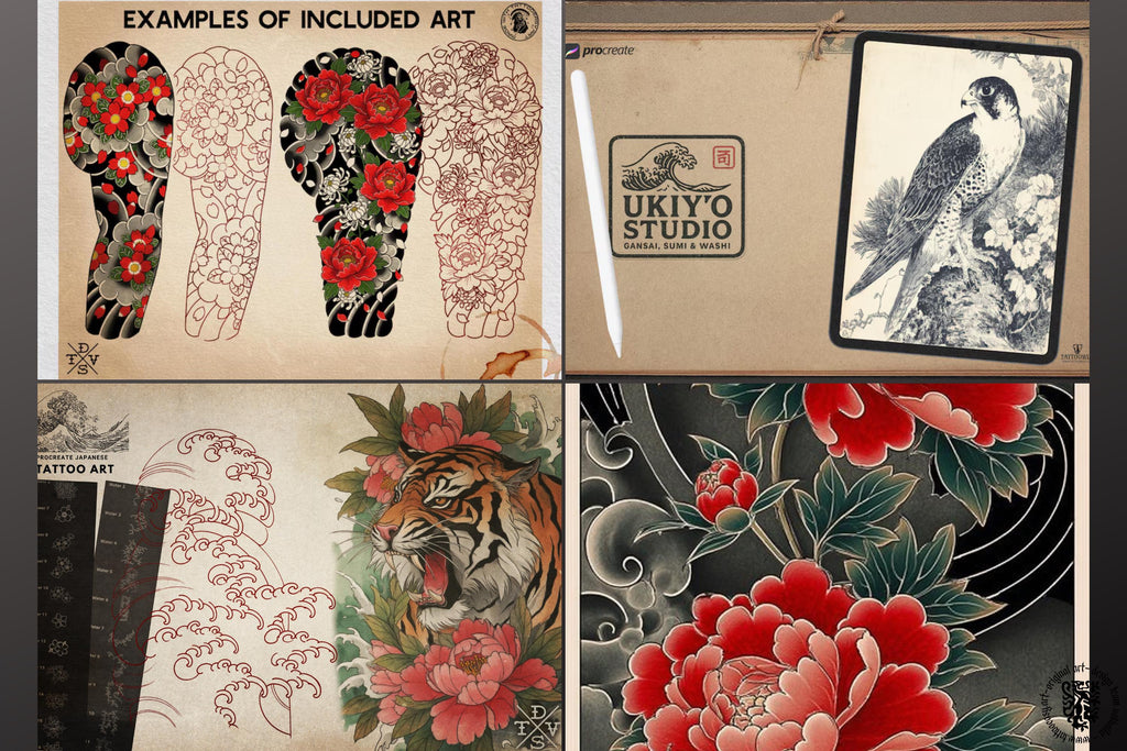 Japanese Tattoo Artist, Watercolor & Flash design kit