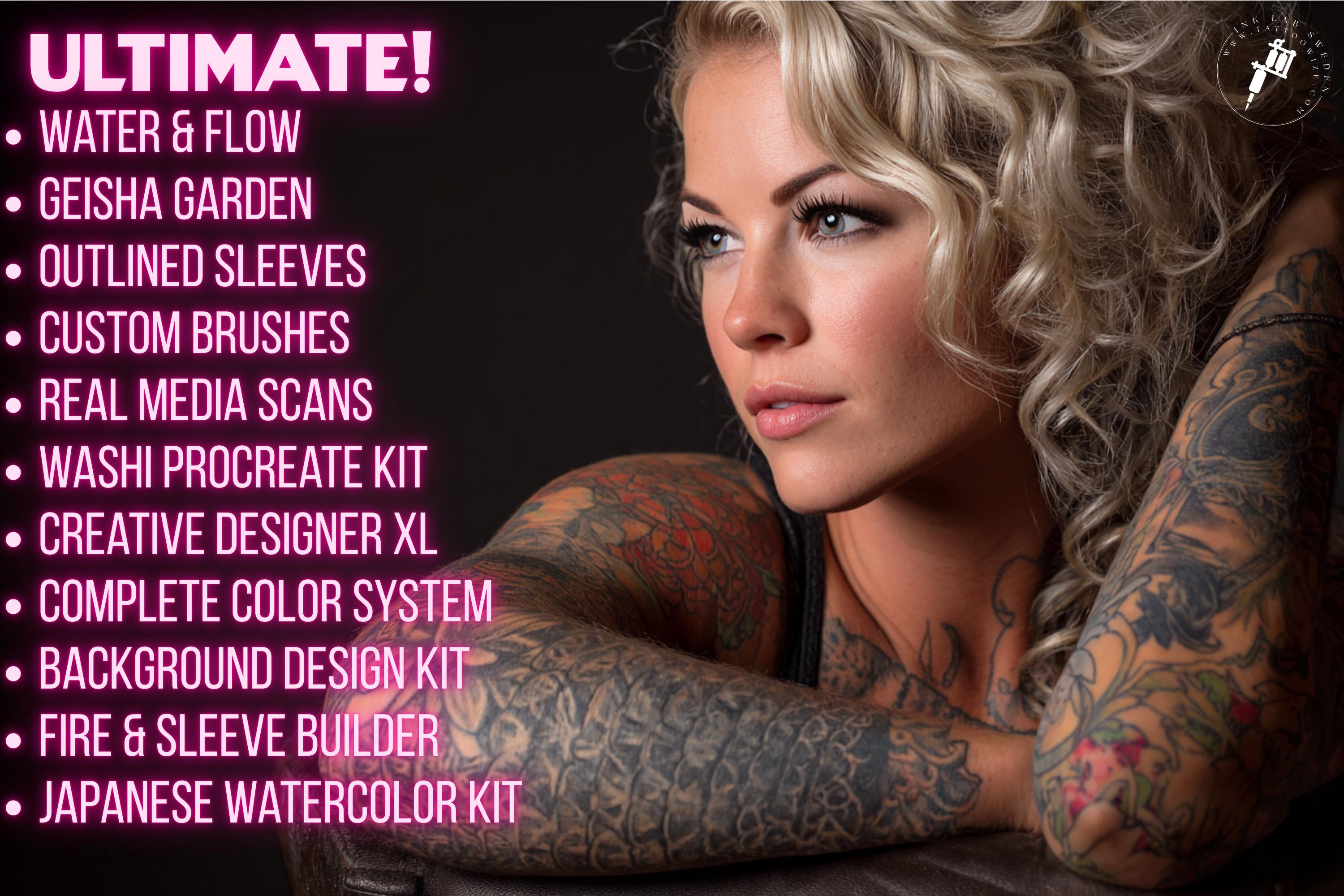 Japanese Tattoo Artist, Watercolor & Flash design kit
