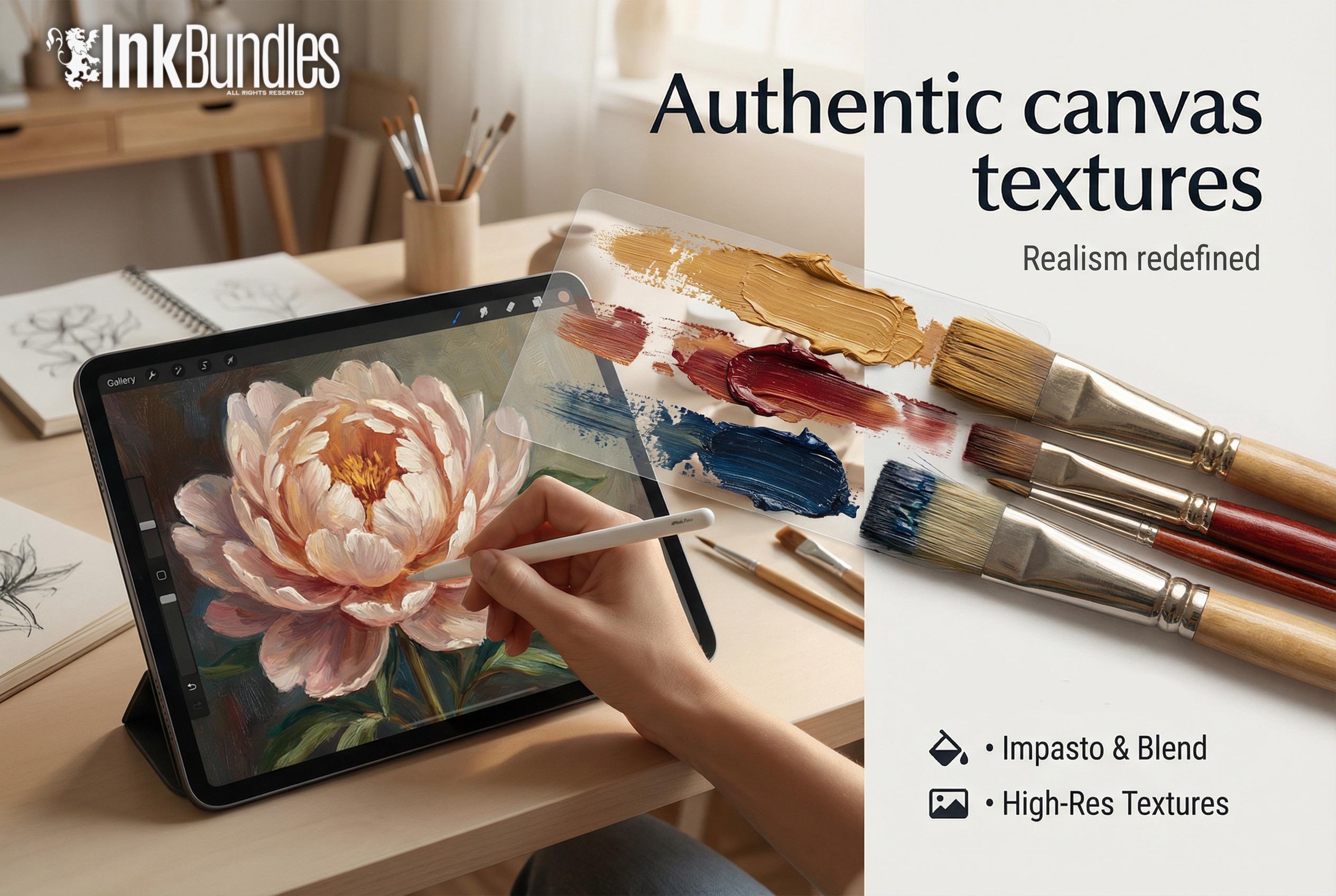 Master Oil Procreate Brush Set: 66 Custom Brushes, 4 Canvases