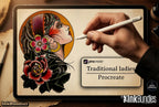 250+ Traditional Tattoo Lady Creator for Procreate | Old School Flash Stencils, DIY Assets & Brushset