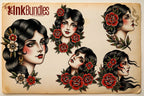 250+ Traditional Tattoo Lady Creator for Procreate | Old School Flash Stencils, DIY Assets & Brushset