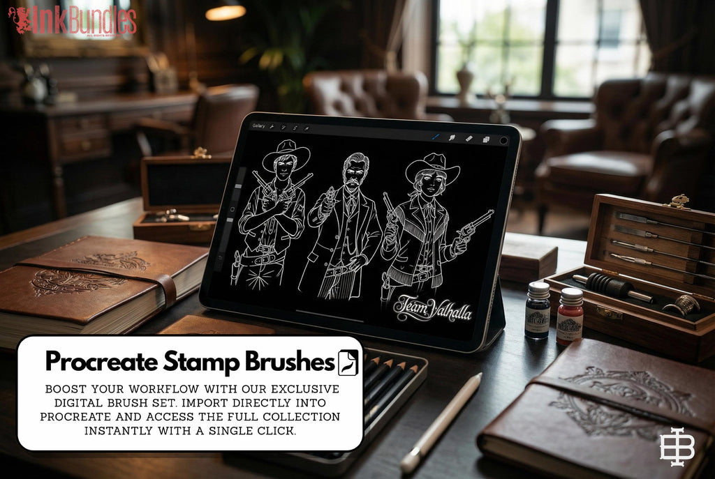 Traditional Wild Western Tattoo Design kit - Procreate & PNG | 200+ Classic Cowboy Tattoos