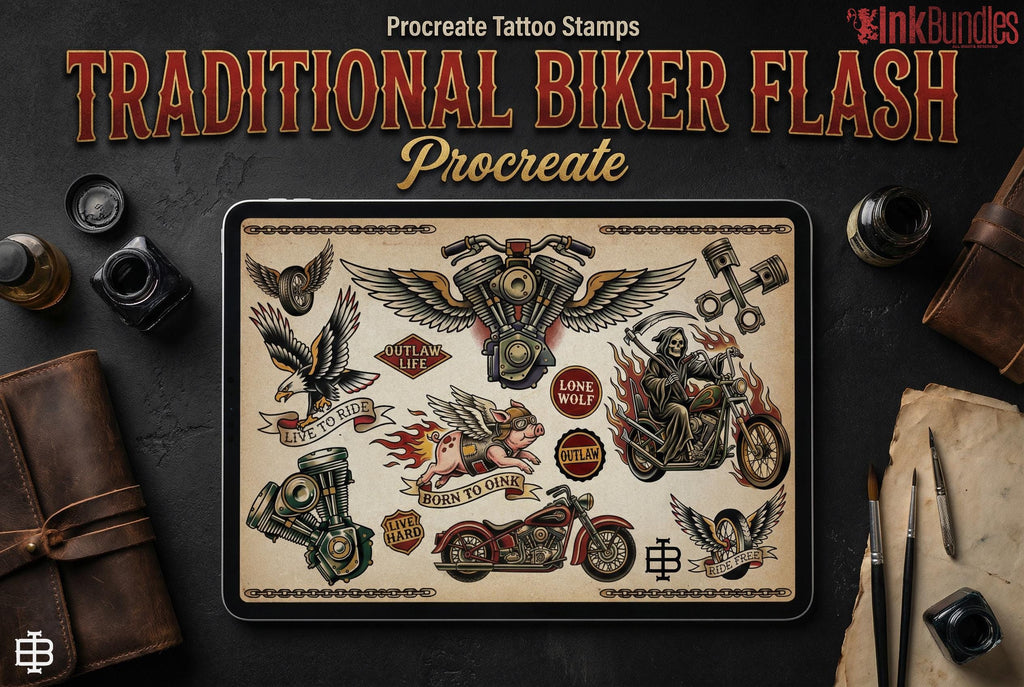 Traditional Biker Tattoo Stencils – Procreate Stamps