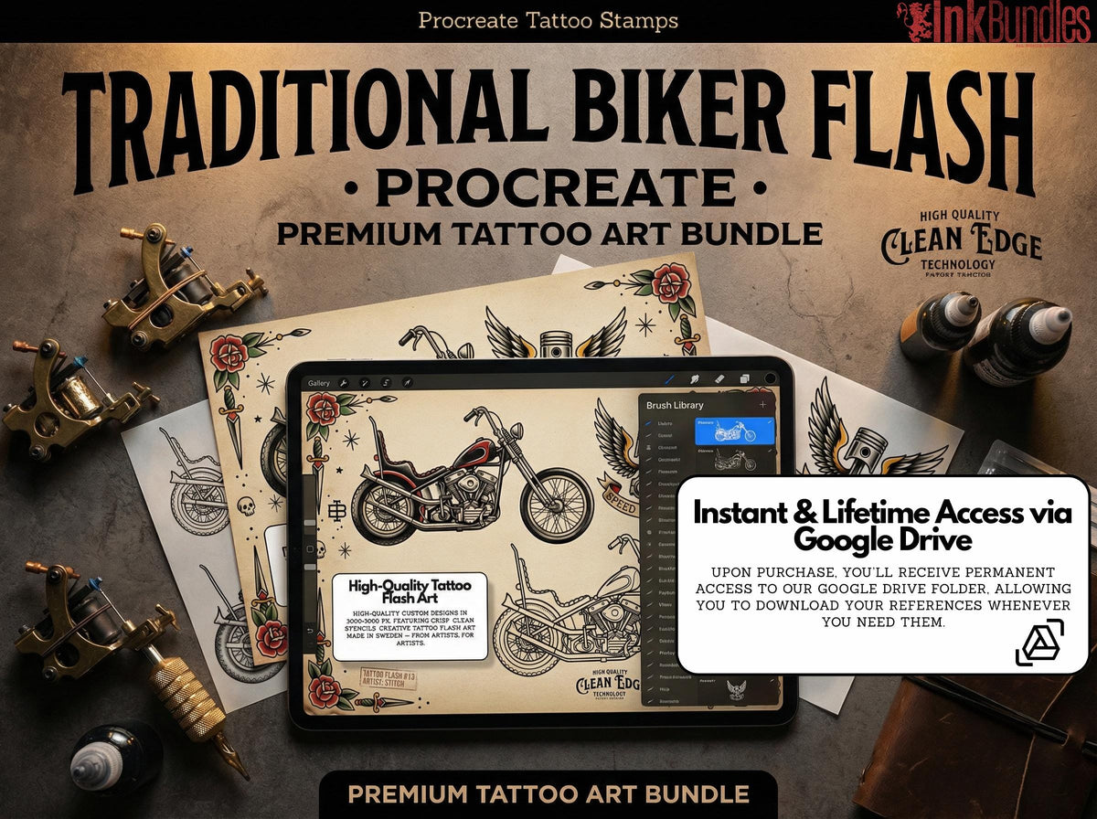 Traditional Biker Tattoo Stencils – Procreate Stamps