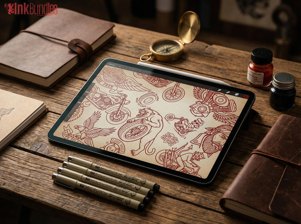 Traditional Biker Tattoo Stencils – Procreate Stamps