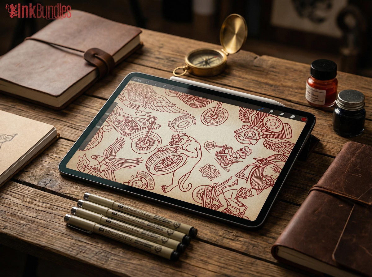 Traditional Biker Tattoo Stencils – Procreate Stamps