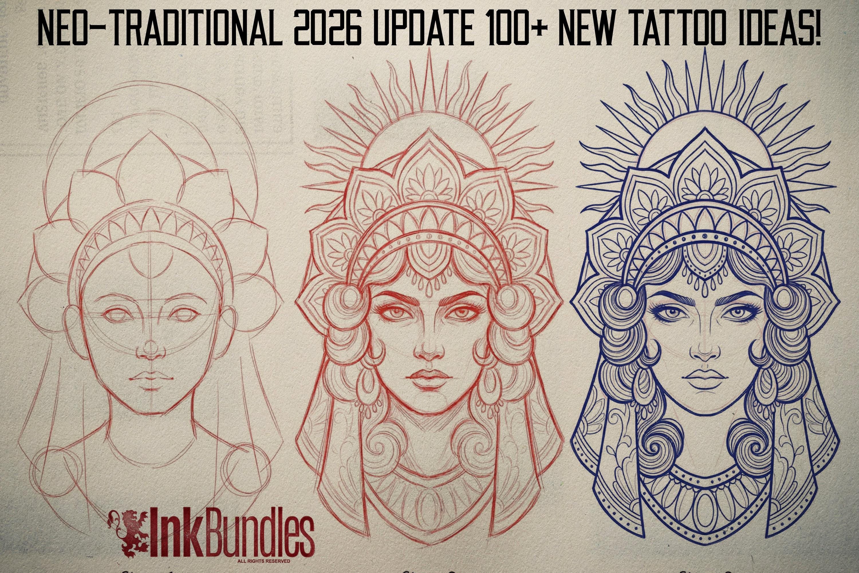Neo-Traditional vol.1, Procreate creative design kit & custom art! 600+