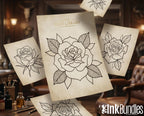 Rose Tattoo Flash PDF eBook | Neo Traditional Stencils | Old School Flower References & Coloring Pages