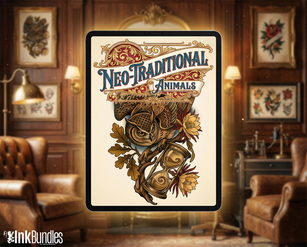Procreate Neo Traditional Animal Tattoo Design Reference Kit, Brushset & PNG, original stencils