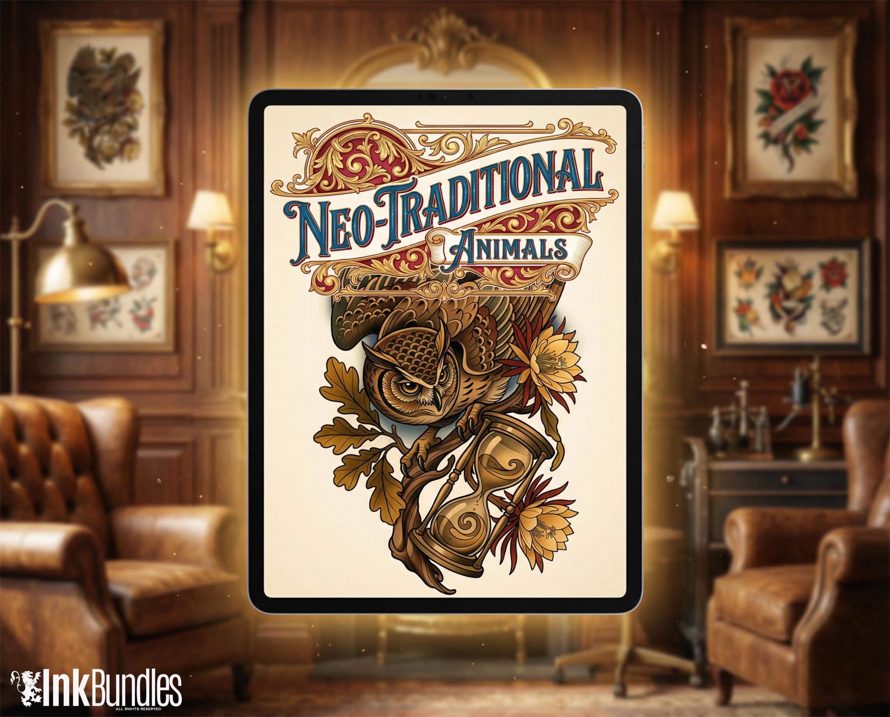 Procreate Neo Traditional Animal Tattoo Design Reference Kit, Brushset & PNG, original stencils