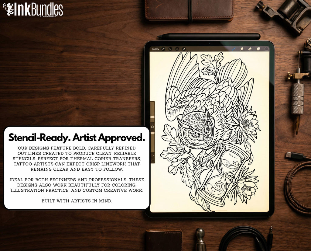 Procreate Neo Traditional Animal Tattoo Design Reference Kit, Brushset & PNG, original stencils