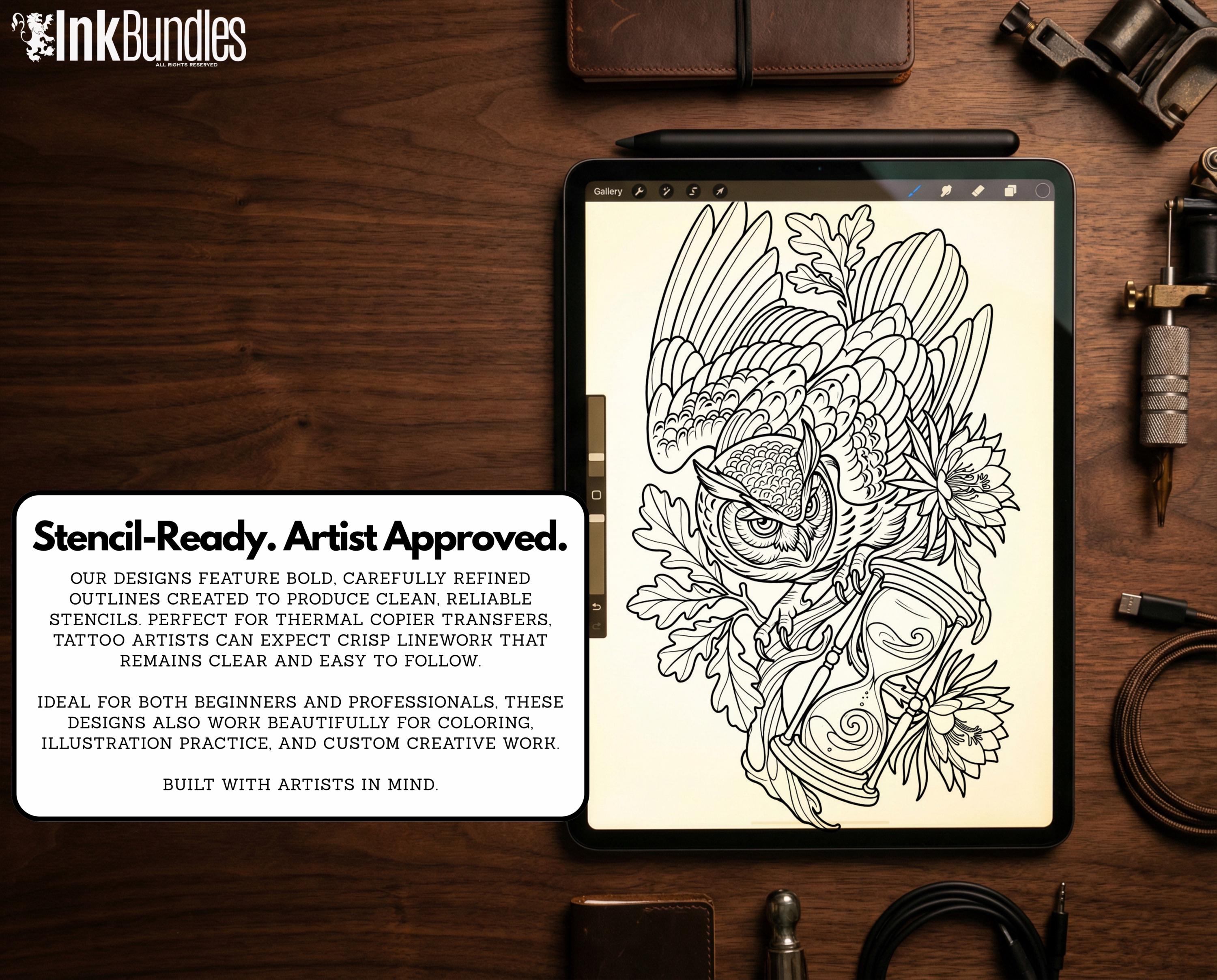 Procreate Neo Traditional Animal Tattoo Design Reference Kit, Brushset & PNG, original stencils
