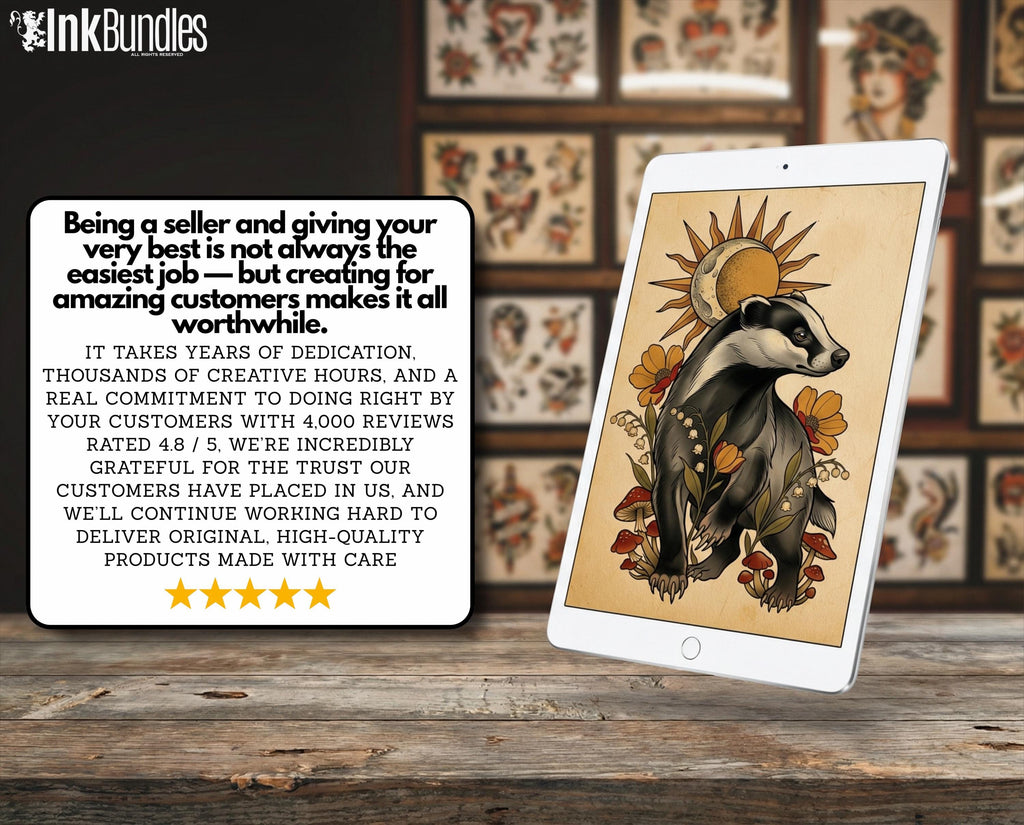 Procreate Neo Traditional Animal Tattoo Design Reference Kit, Brushset & PNG, original stencils