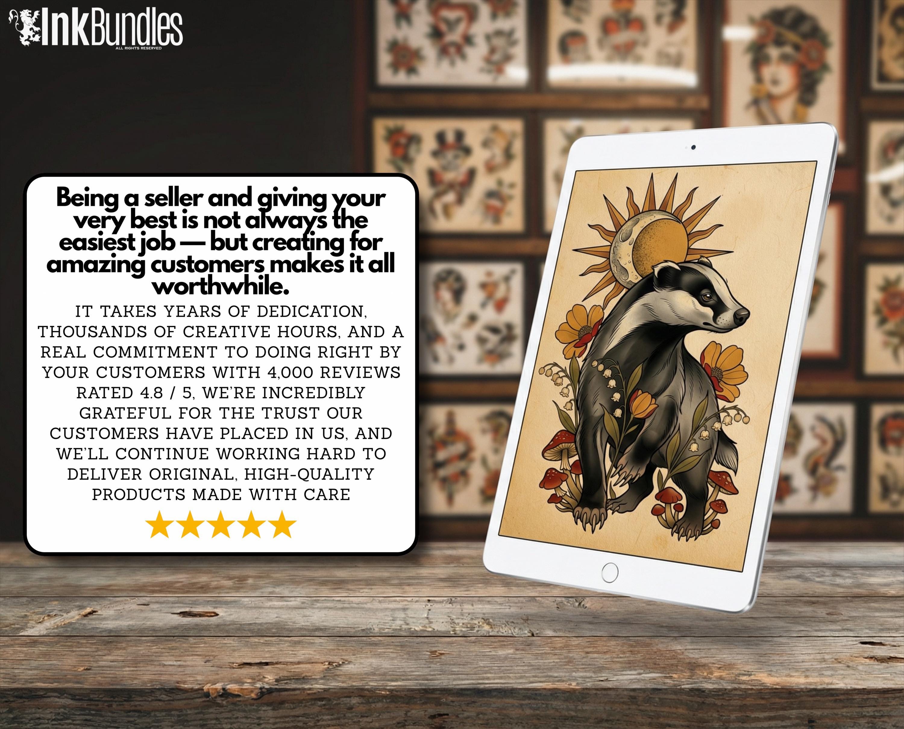 Procreate Neo Traditional Animal Tattoo Design Reference Kit, Brushset & PNG, original stencils