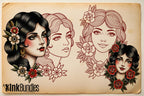 250+ Traditional Tattoo Lady Creator for Procreate | Old School Flash Stencils, DIY Assets & Brushset