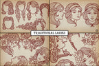250+ Traditional Tattoo Lady Creator for Procreate | Old School Flash Stencils, DIY Assets & Brushset