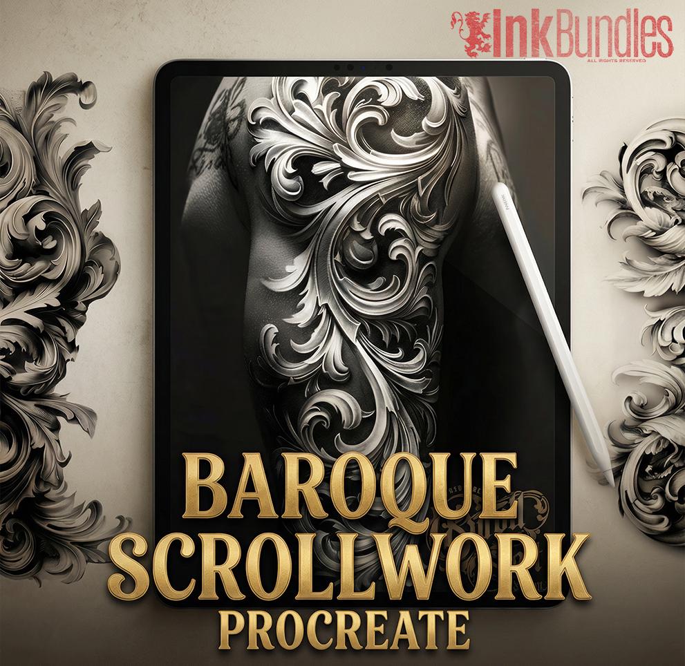 Baroque Scrollwork Design Kit: PNG & Procreate Stencils for Tattoos