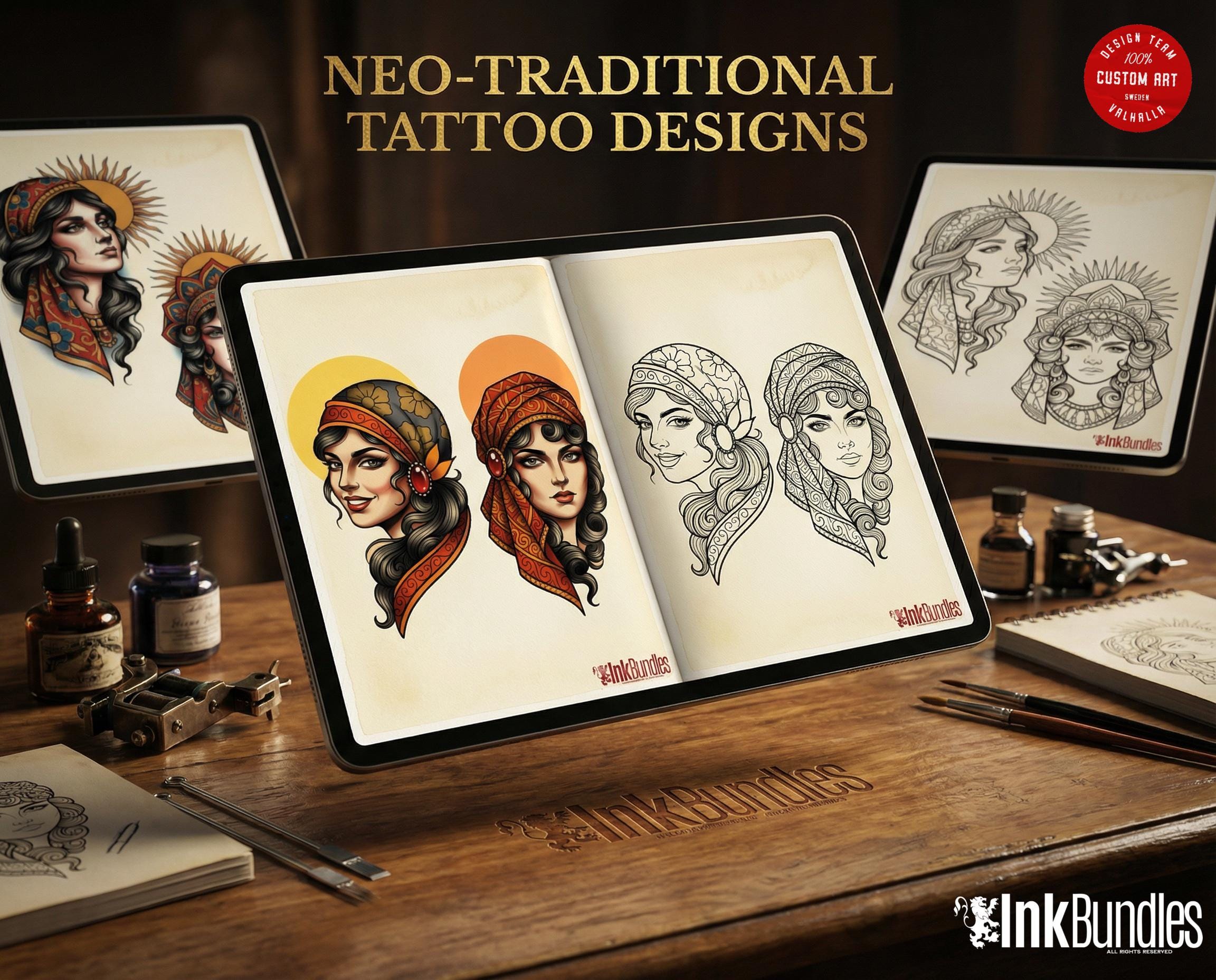 Neo-Traditional vol.1, Procreate creative design kit & custom art! 600+