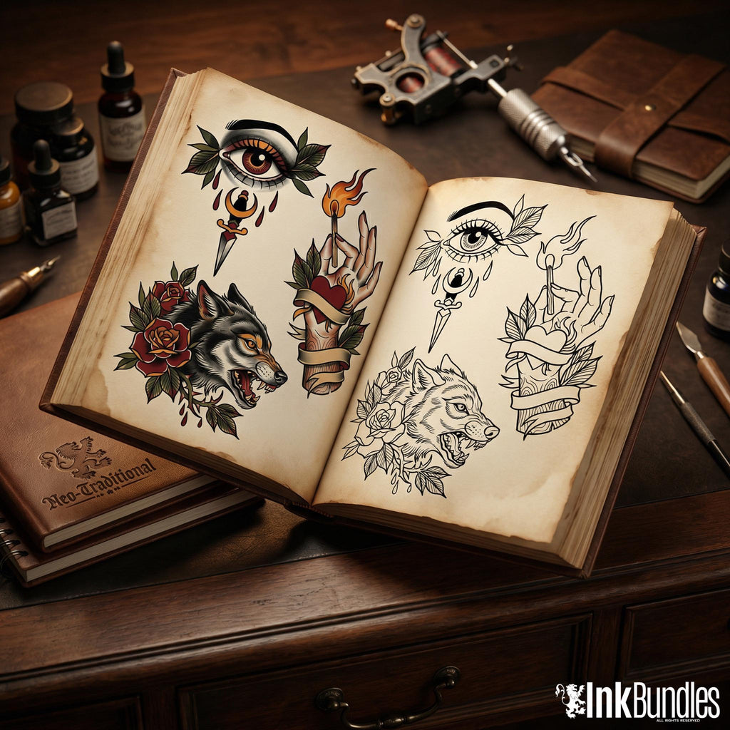 Neo-Traditional vol.1, Procreate creative design kit & custom art! 600+