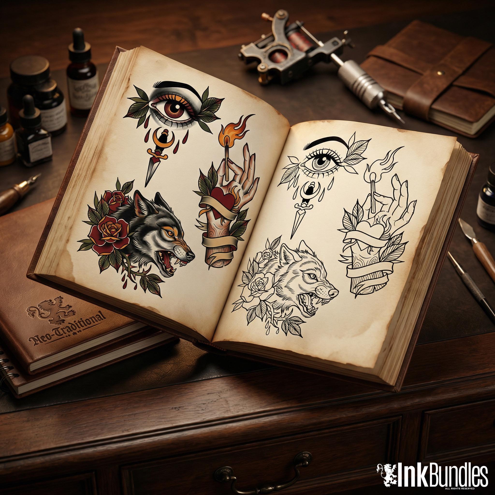 Neo-Traditional vol.1, Procreate creative design kit & custom art! 600+