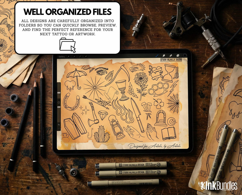 Traditional Tattoo Toolkit – Procreate Stamps & Brushes