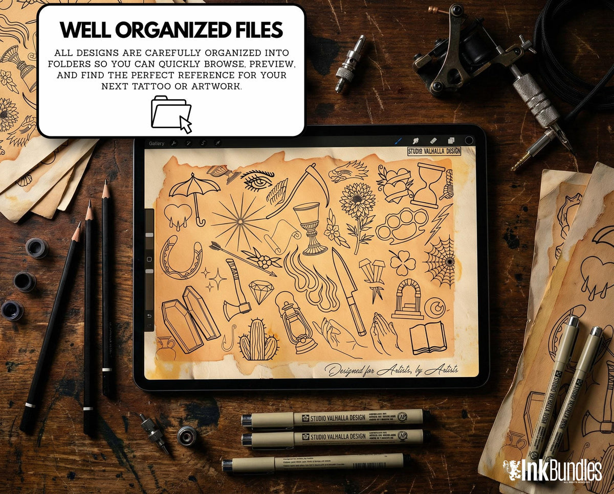 Traditional Tattoo Toolkit – Procreate Stamps & Brushes