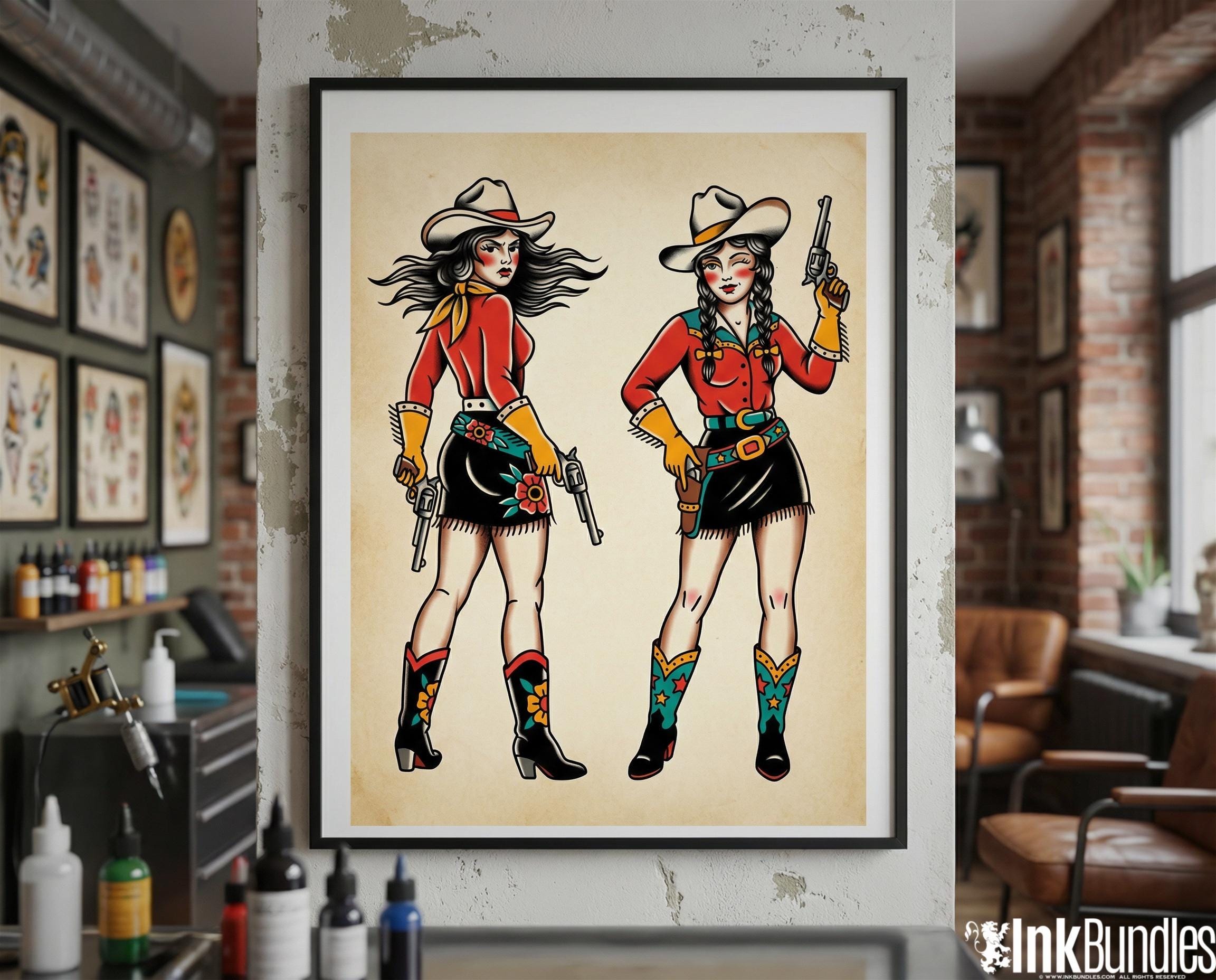 Traditional Pinup Design kit - Procreate | 150+ Classic old-scool , stencils ( digital download ) Tattoo Flash Art