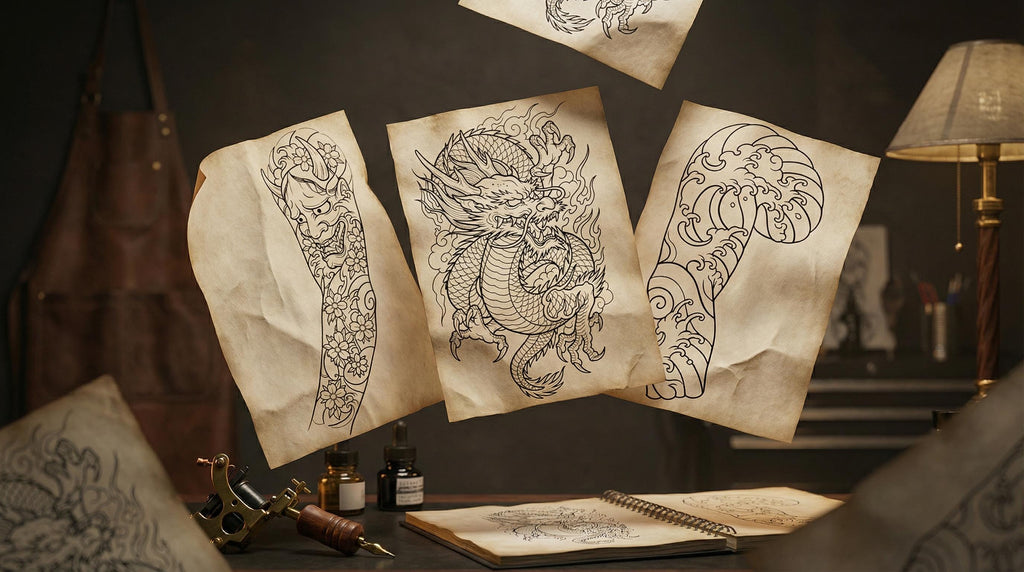 Japanese Traditional Sleeves, 4 irezumi bundles, sleeve stencils, Pdf, png & Procreate design bundle