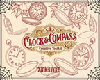 Clock Compass Procreate Brushes, Pocket Watch Tattoo Stencils, Timepiece Stamps Digital Download