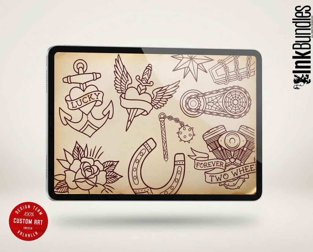 200+ American Traditional Tattoo Designs – Procreate Brushes & PNG Stencils (Digital Download)