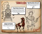 Traditional Wild Western Tattoo Design kit - Procreate & PNG | 200+ Classic Cowboy Tattoos