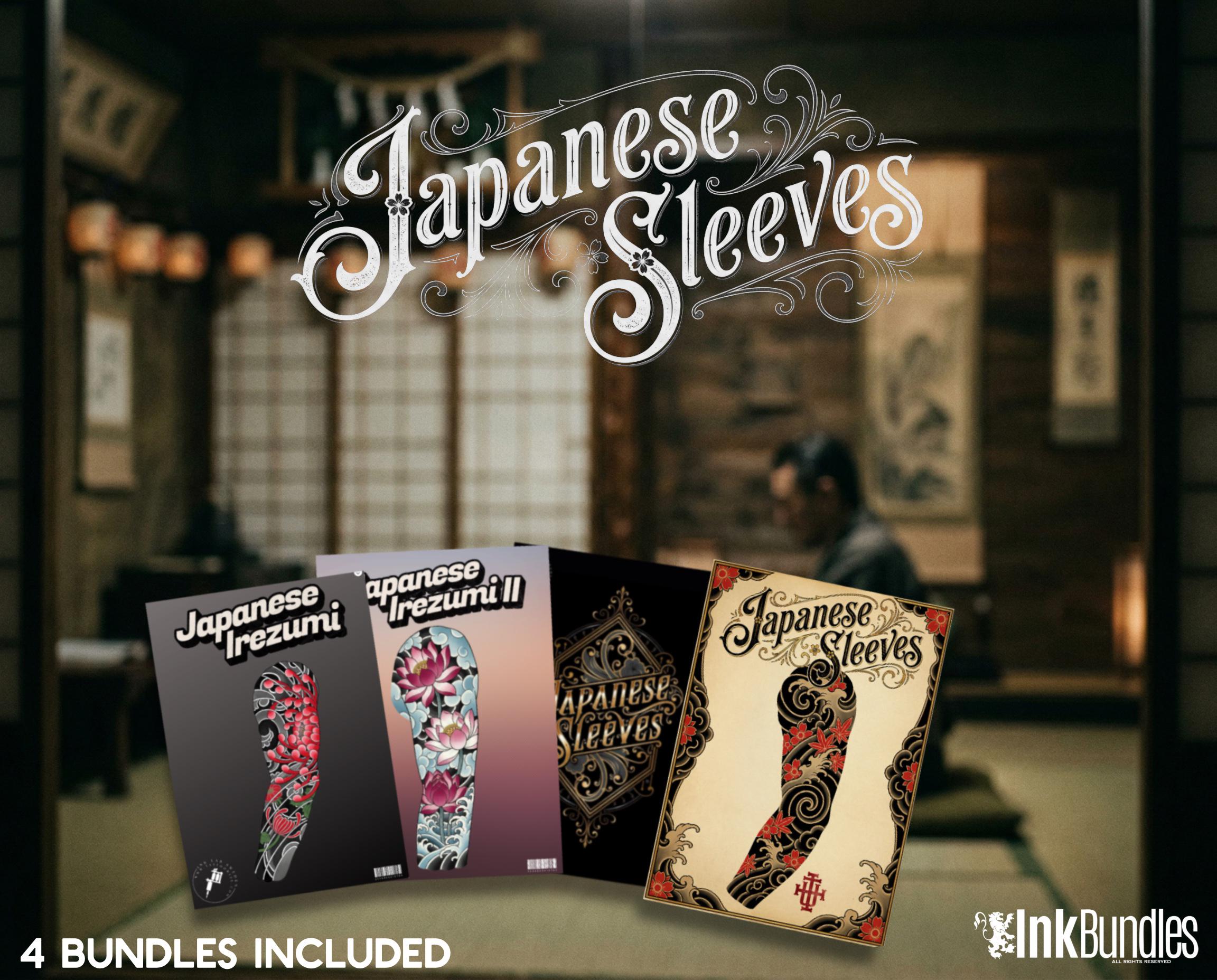 Japanese Traditional Sleeves, 4 irezumi bundles, sleeve stencils, Pdf, png & Procreate design bundle