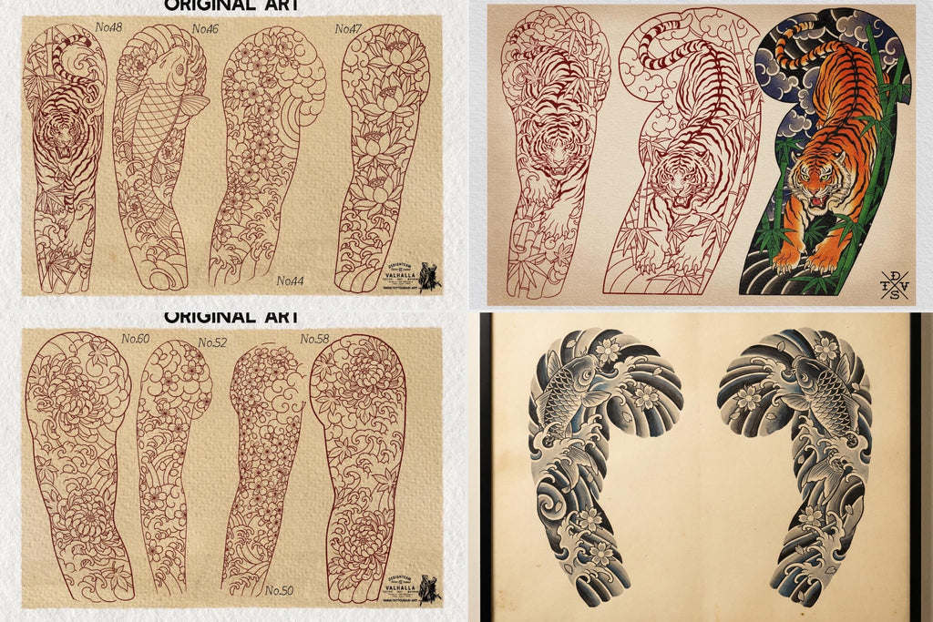 Japanese Traditional Sleeves, 4 irezumi bundles, sleeve stencils, Pdf, png & Procreate design bundle