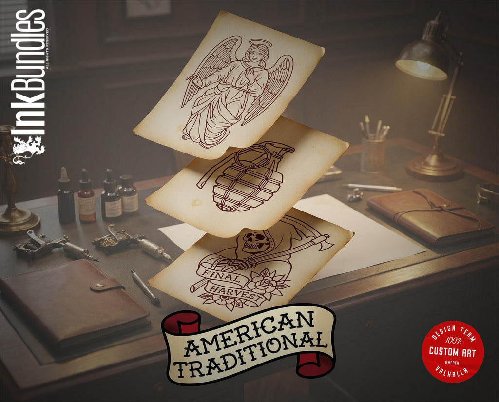 200+ American Traditional Tattoo Designs – Procreate Brushes & PNG Stencils (Digital Download)