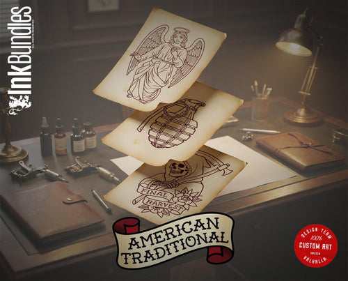 200+ American Traditional Tattoo Designs – Procreate Brushes & PNG Stencils (Digital Download)