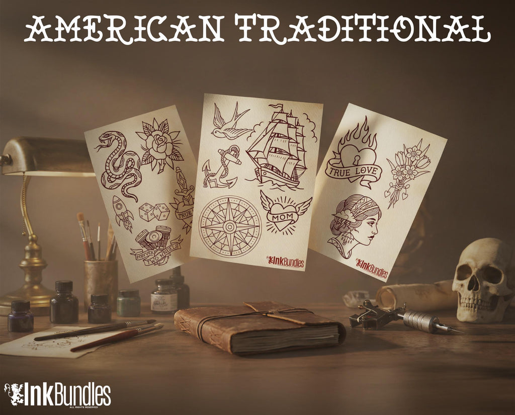 200+ American Traditional Tattoo Designs – Procreate Brushes & PNG Stencils (Digital Download)