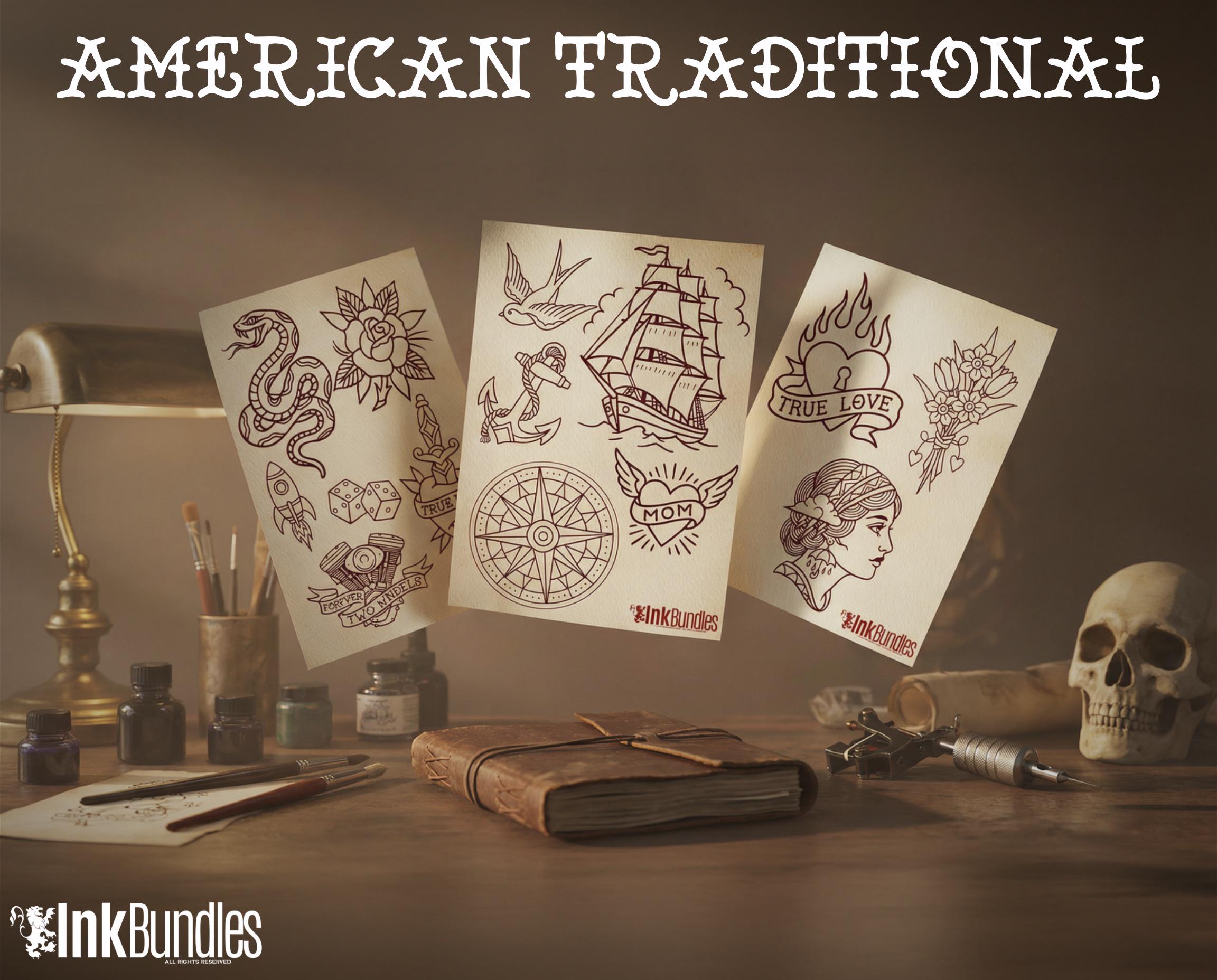 200+ American Traditional Tattoo Designs – Procreate Brushes & PNG Stencils (Digital Download)