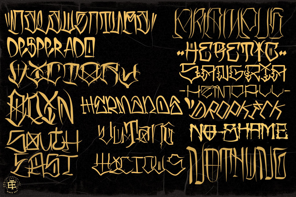 Tattoo Lettering Bundle for Procreate – Chicano Blackletter Fonts, Custom Script Brushes & PNG Lettering Pack
