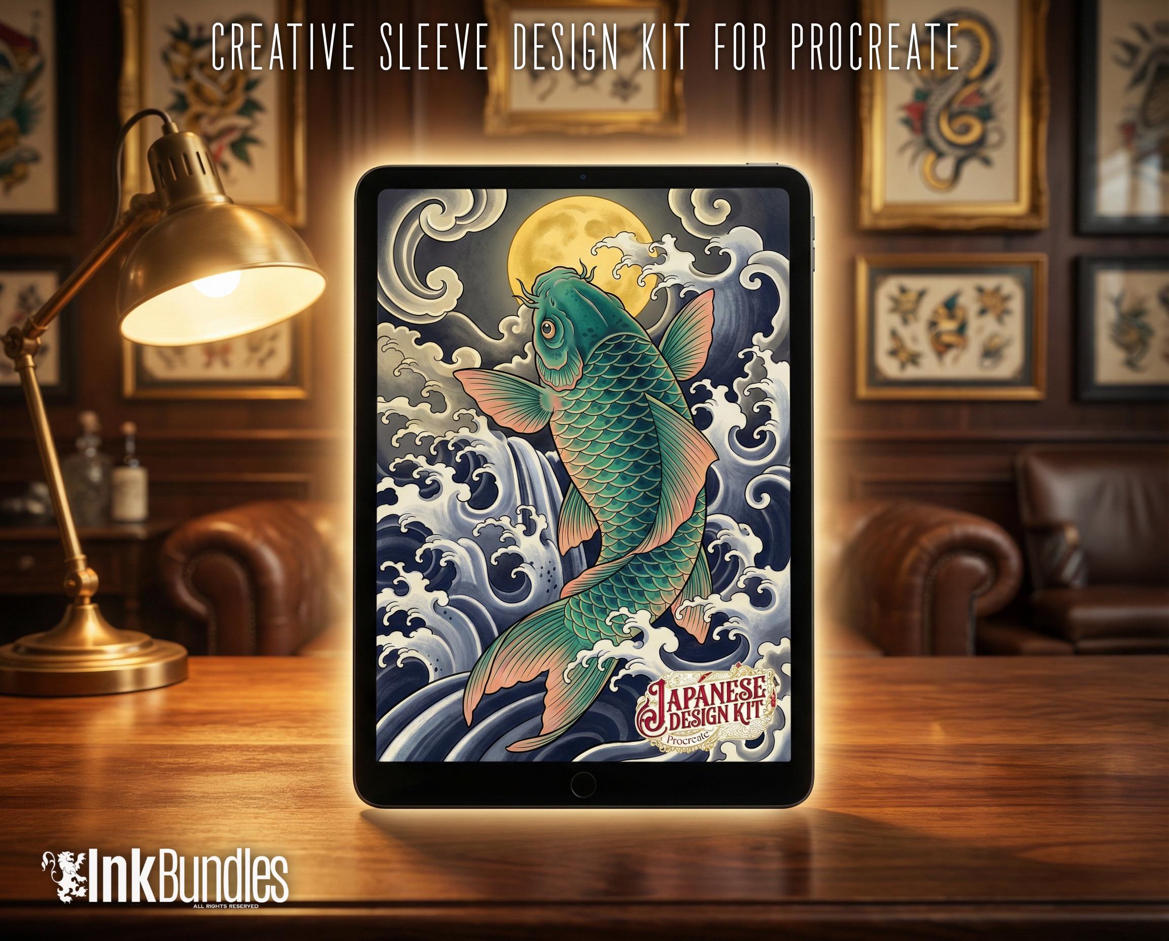 Japanese background design kit / ~ 100+ Procreate stamp brushes & textures