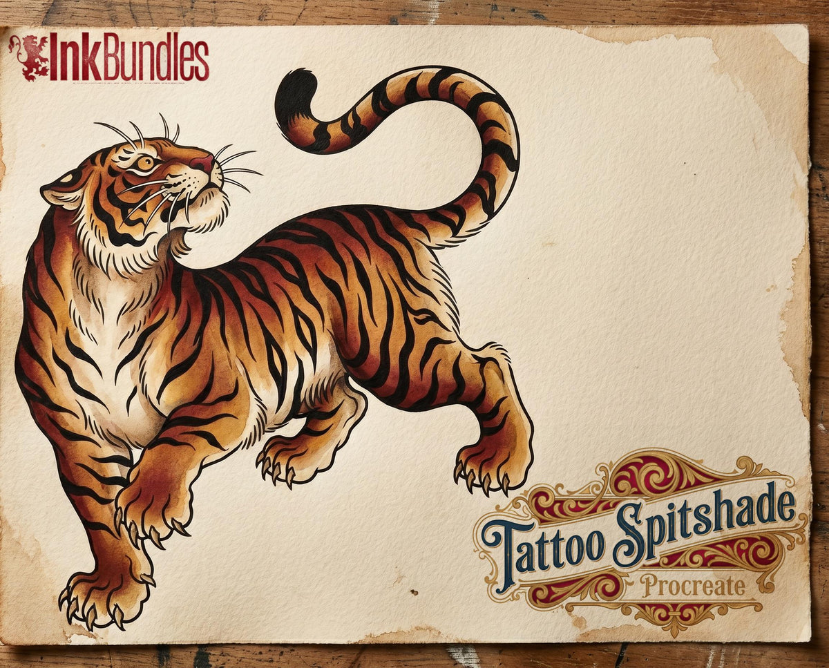 Tattoo Flash Brush Set: Watercolor, Spitshade, Ink, Paper Textures, digital download