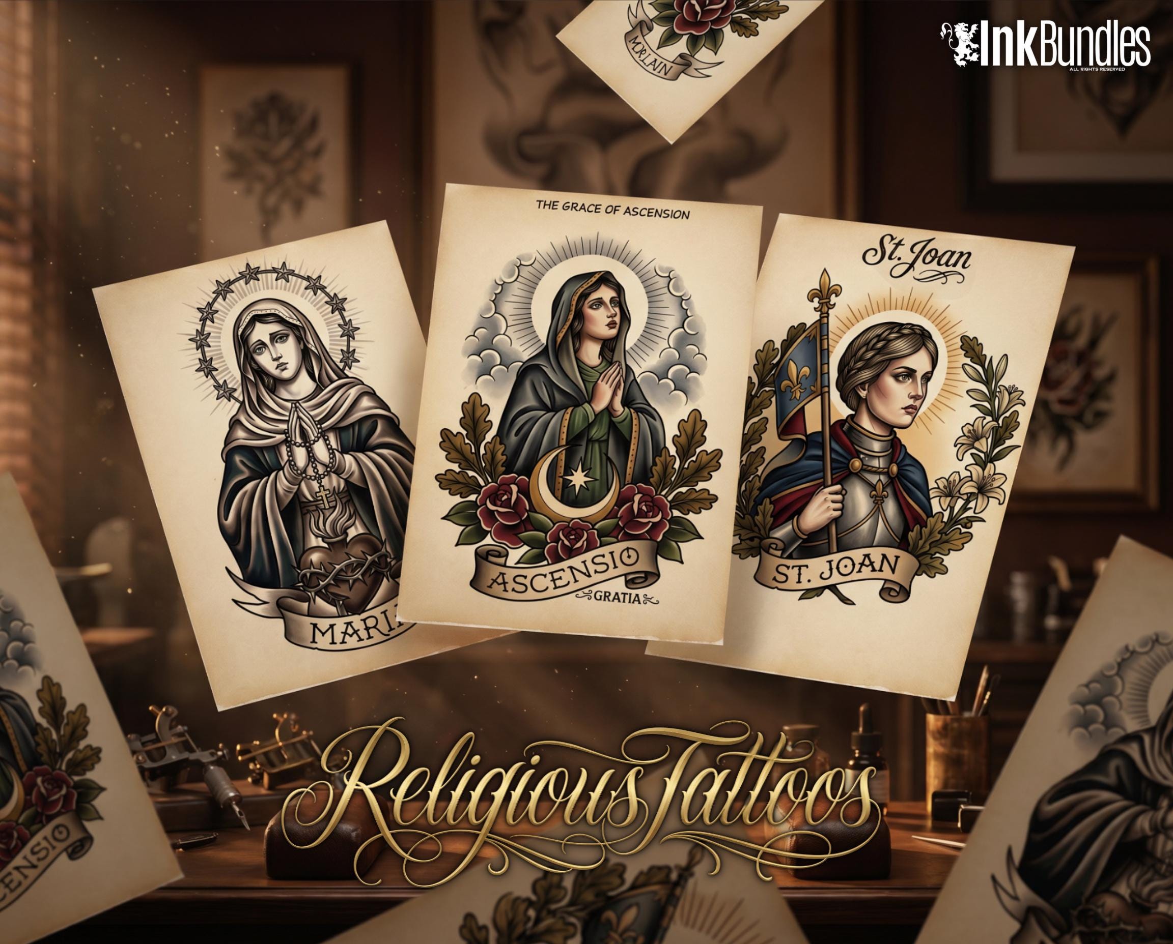 Religious Designs | Procreate + PNG & Ebook| Saints | Tatto art stencils